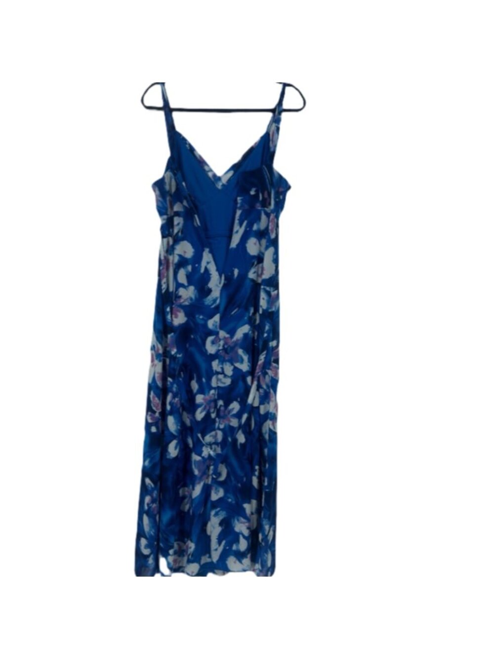 Robbie Bee Cobalt Blue White Abstract Floral Maxi Dress 8 V-Neck Summer Boho - Picture 4 of 7